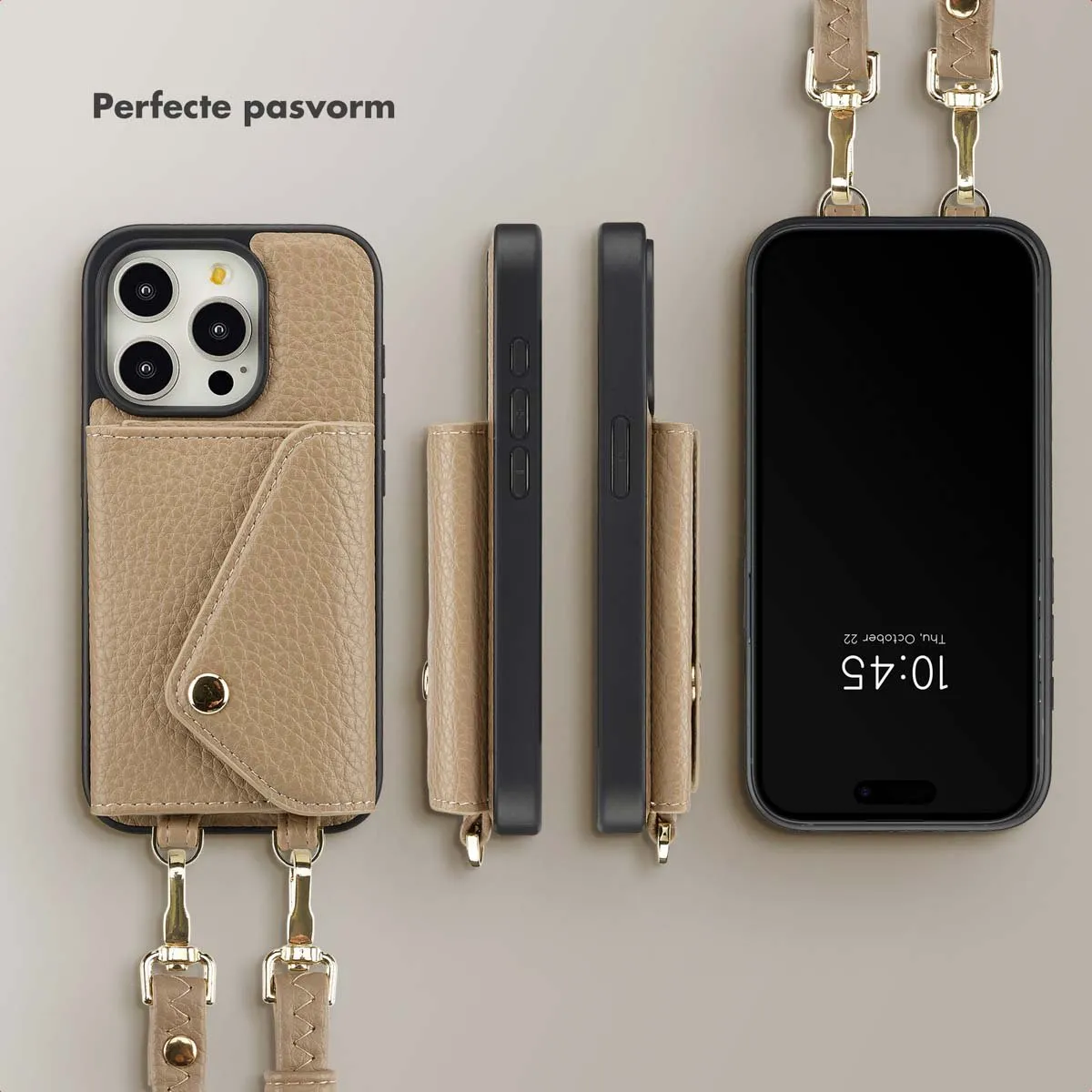 Selencia Hoesje iPhone 15 Pro - Koordhoes Taupe - 3 Pasjes