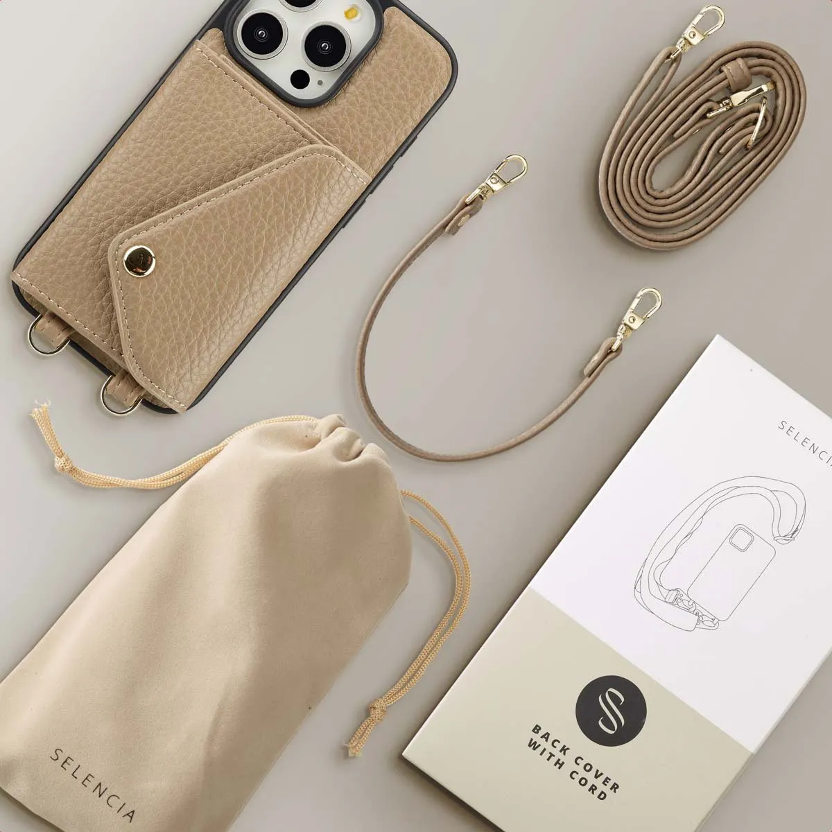 Selencia Hoesje iPhone 15 Pro - Koordhoes Taupe - 3 Pasjes - afbeelding 6 van 6
