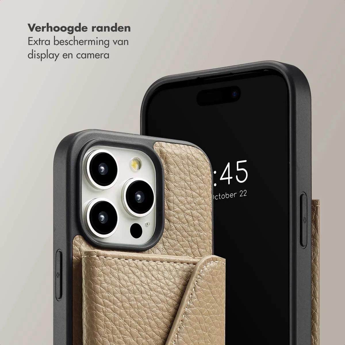 Selencia Hoesje iPhone 15 Pro - Koordhoes Taupe - 3 Pasjes
