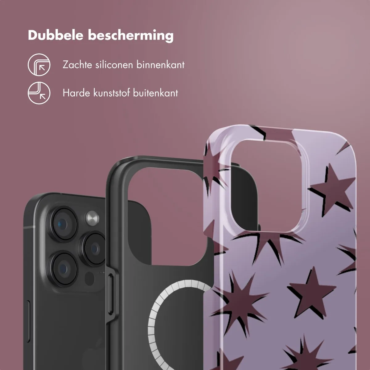 Selencia Hoesje iPhone 15 Pro Stars Plum Lilac - MagSafe