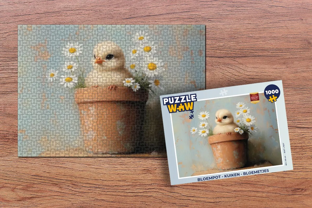 PuzzleWow Kuiken Bloempot Legpuzzel 1000 Stuks - Blauw