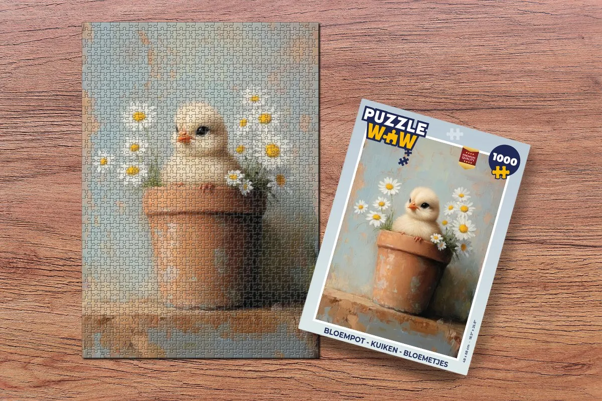 PuzzleWow Kuiken Bloempot Legpuzzel 1000 Stuks - Blauw