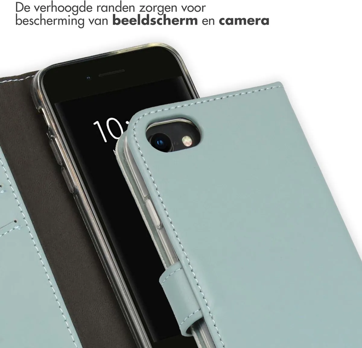 Selencia Hoesje iPhone SE/8/7/6s/6 - Echt Lederen Bookcase - Lichtblauw