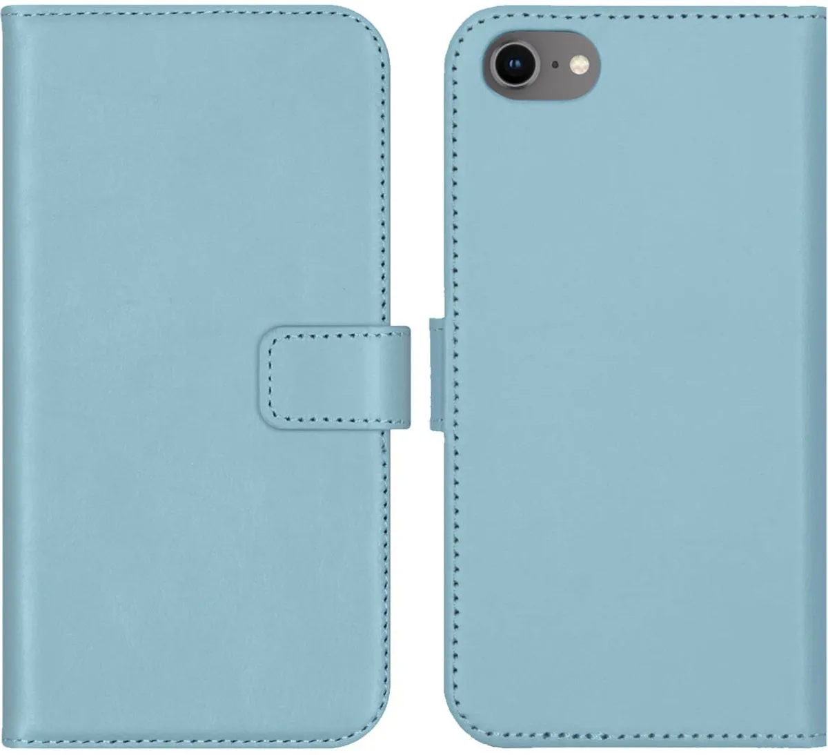Selencia Hoesje iPhone SE/8/7/6s/6 - Echt Lederen Bookcase - Lichtblauw