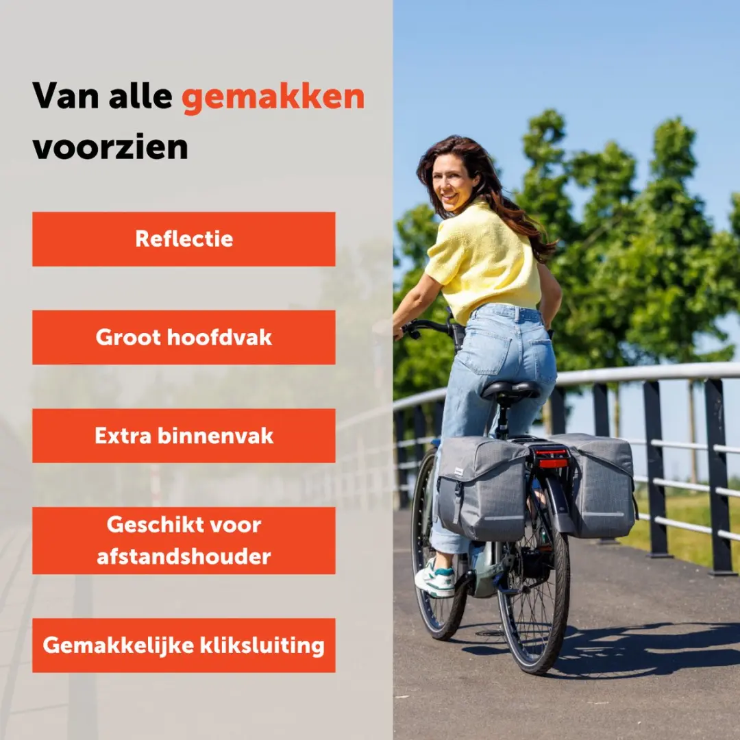 New Looxs Nima Mondi Joy Double Fietstas 38L - Grijs - afbeelding 2 van 6