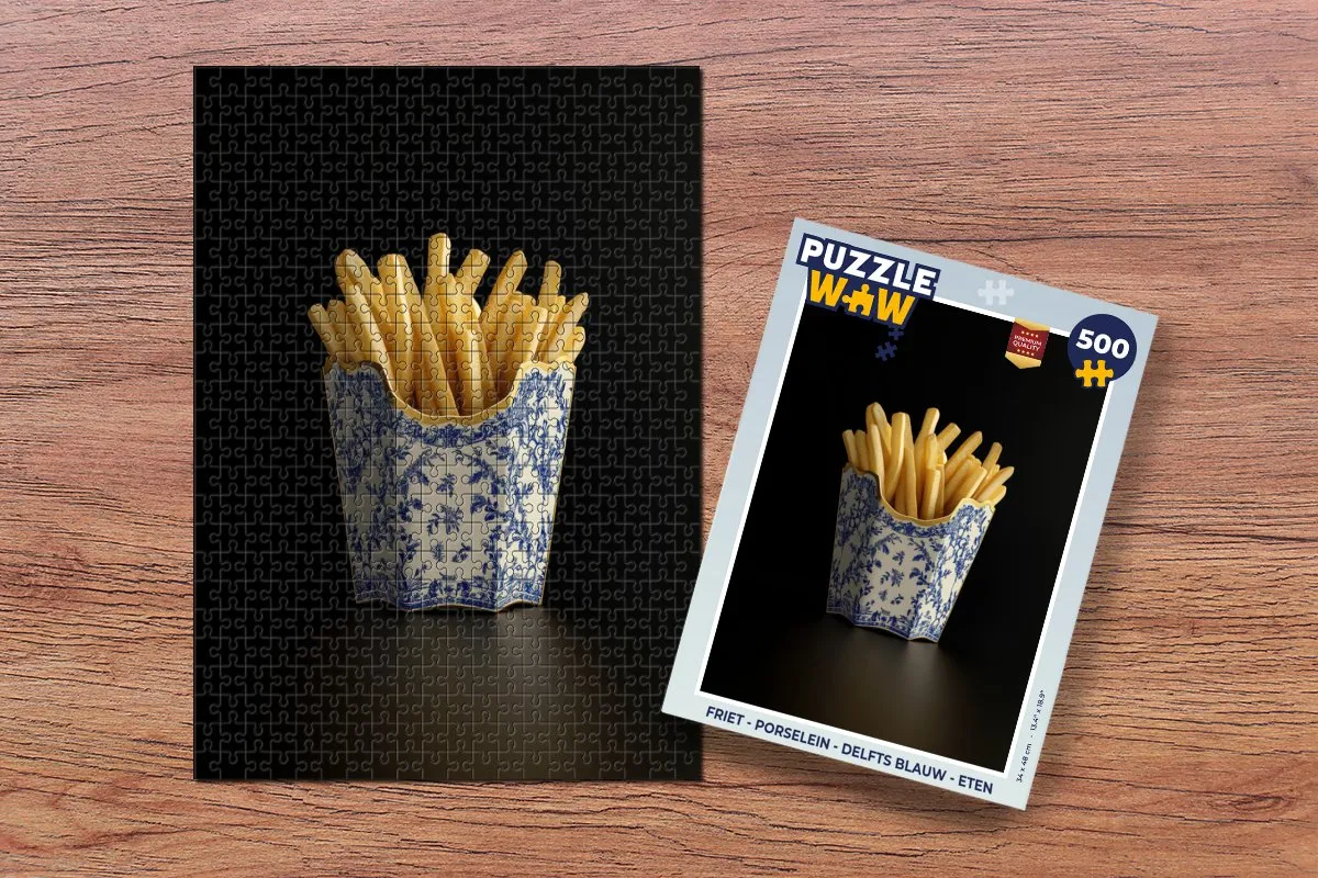 PuzzleWow Friet Puzzel 500 Stuks - Delfts Blauw