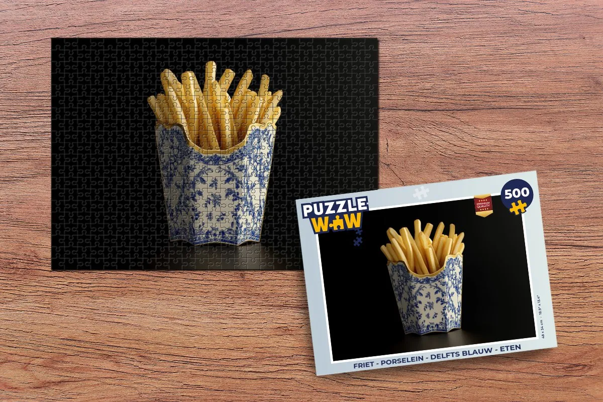 PuzzleWow Friet Puzzel 500 Stuks - Delfts Blauw