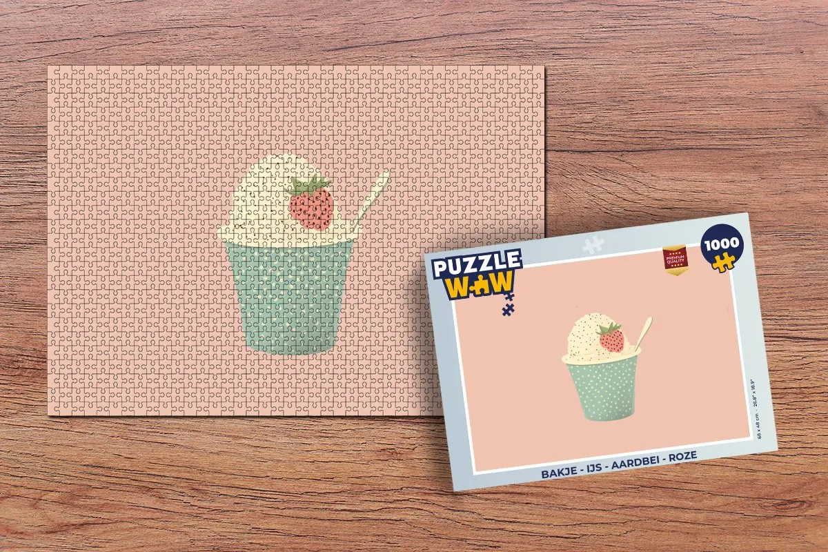 PuzzleWow Legpuzzel 1000 Stuks - Roze IJs Aardbei Bakje