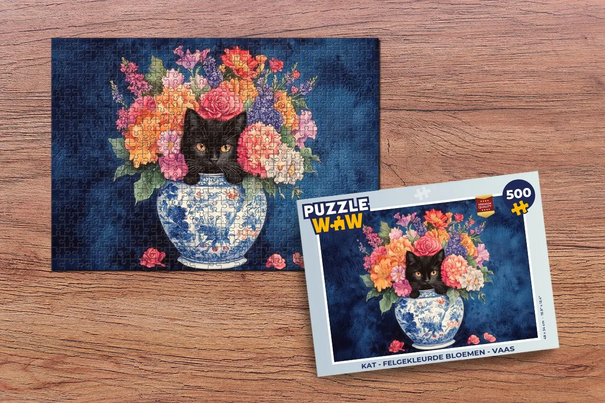 PuzzleWow Kat Felgekleurde Bloemen Legpuzzel 500 Stuks - MPN 8721414225897