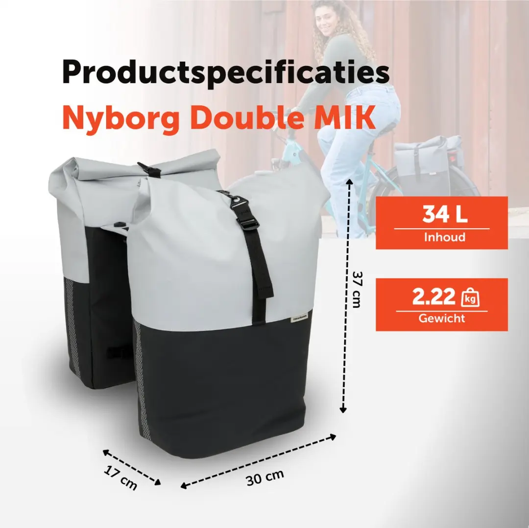 New Looxs Nyborg Double Dubbele Fietstas 34L - MIK Adapter - Zwart & Grijs - afbeelding 6 van 6