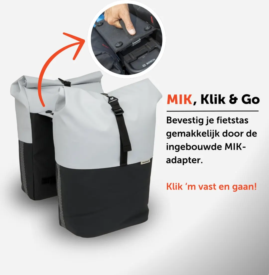 New Looxs Nyborg Double Dubbele Fietstas 34L - MIK Adapter - Zwart & Grijs - afbeelding 5 van 6