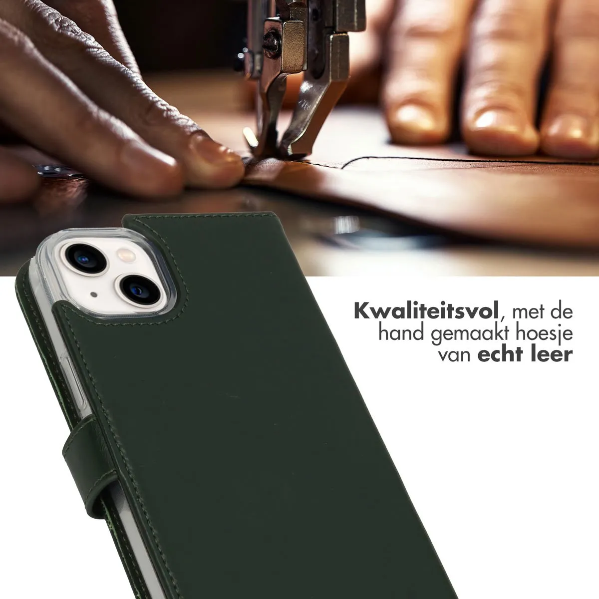 Selencia Hoesje iPhone 14 Plus Bookcase - Groen - 3 Pasjes