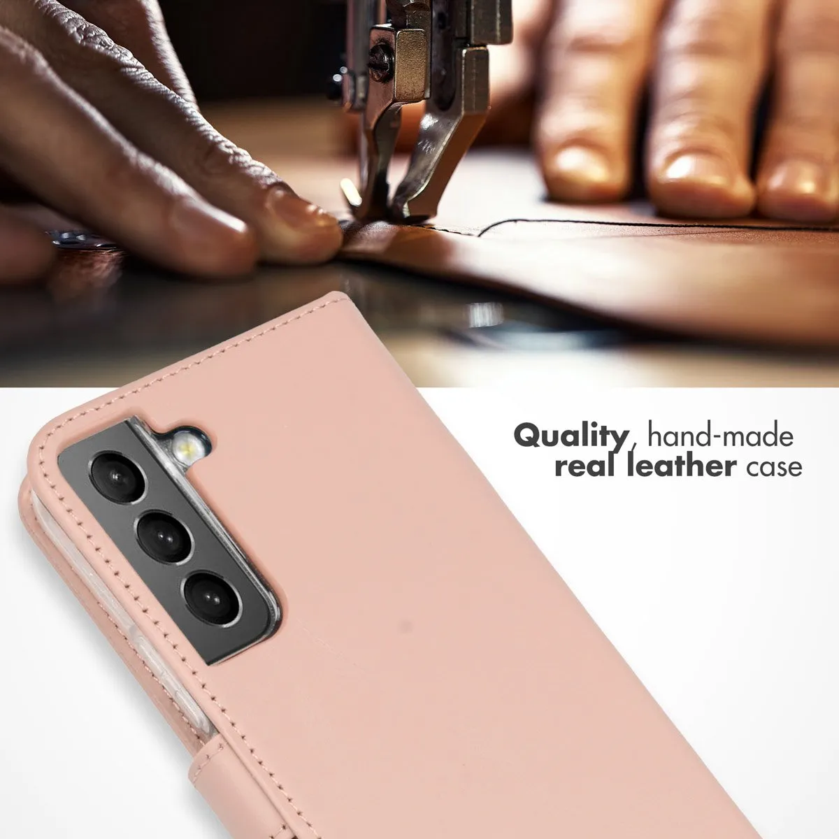 Selencia Hoesje Samsung Galaxy S22 - Roze Lederen Bookcase - 3 Pasjes