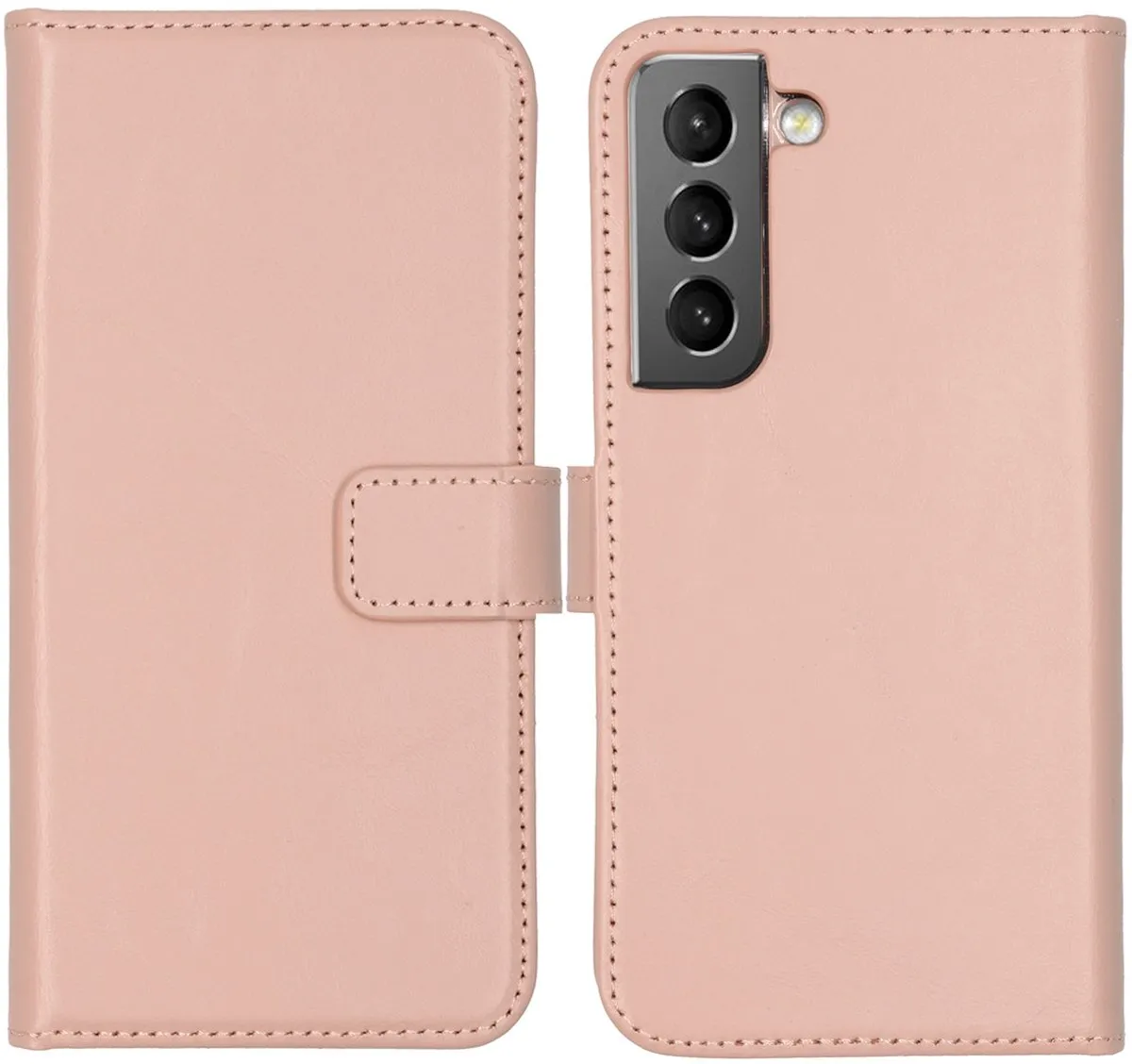 Selencia Hoesje Samsung Galaxy S22 - Roze Lederen Bookcase - 3 Pasjes