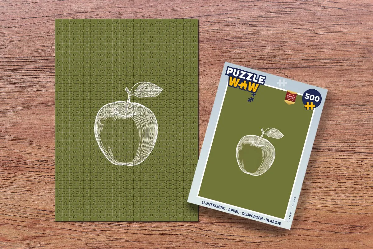 PuzzleWow Lijntekening Appel Legpuzzel 500 Stuks - Olijfgroen