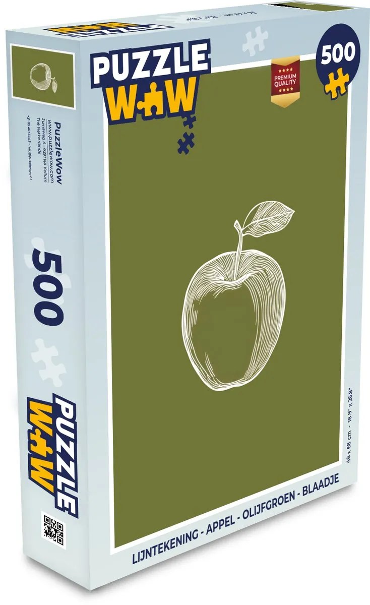 PuzzleWow Lijntekening Appel Legpuzzel 500 Stuks - Olijfgroen