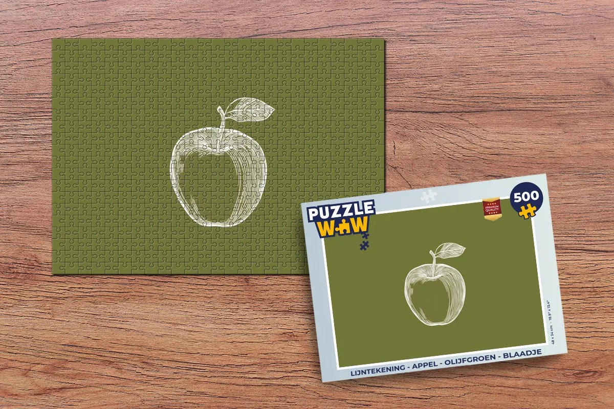 PuzzleWow Lijntekening Appel Legpuzzel 500 Stuks - Olijfgroen