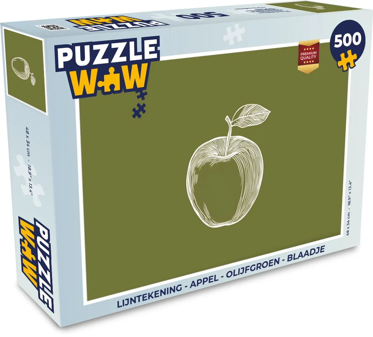 PuzzleWow Lijntekening Appel Legpuzzel 500 Stuks - Olijfgroen