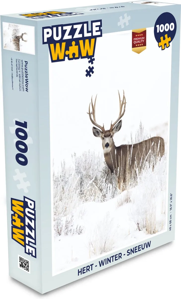 PuzzleWow Hert Winter Dieren Legpuzzel 1000 Stuks - Multicolor