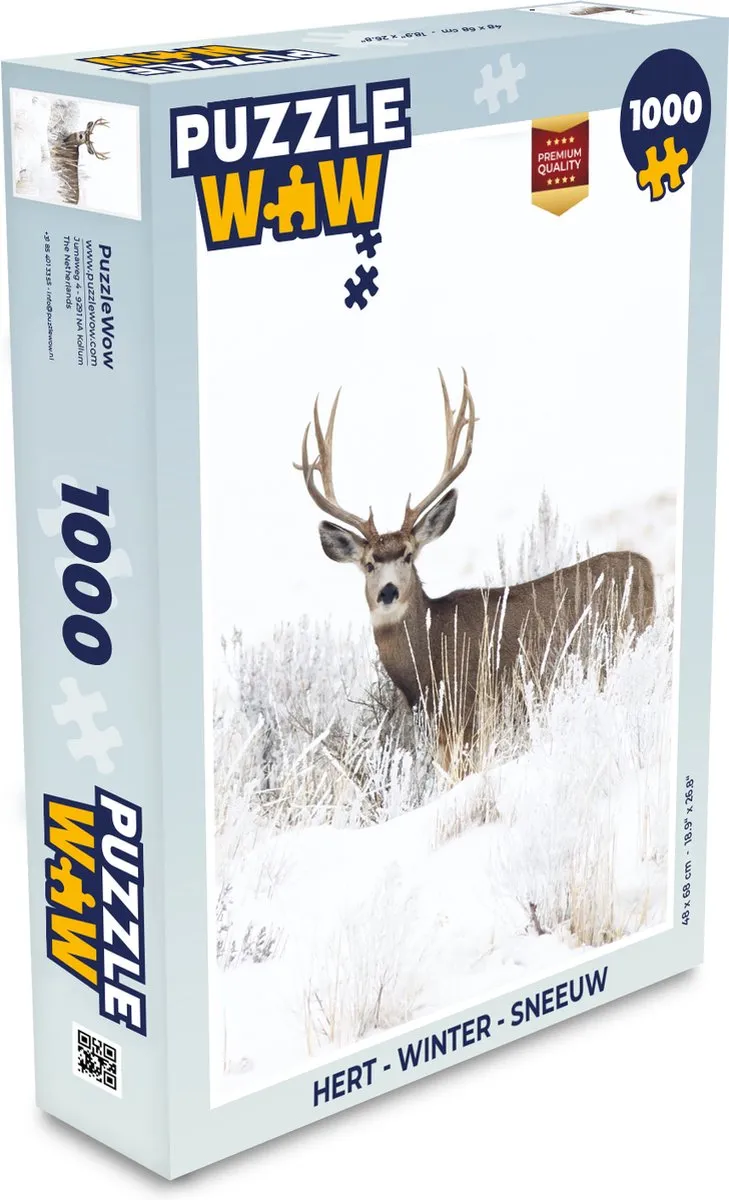 PuzzleWow Hert Winter Dieren Legpuzzel 1000 Stuks - Multicolor