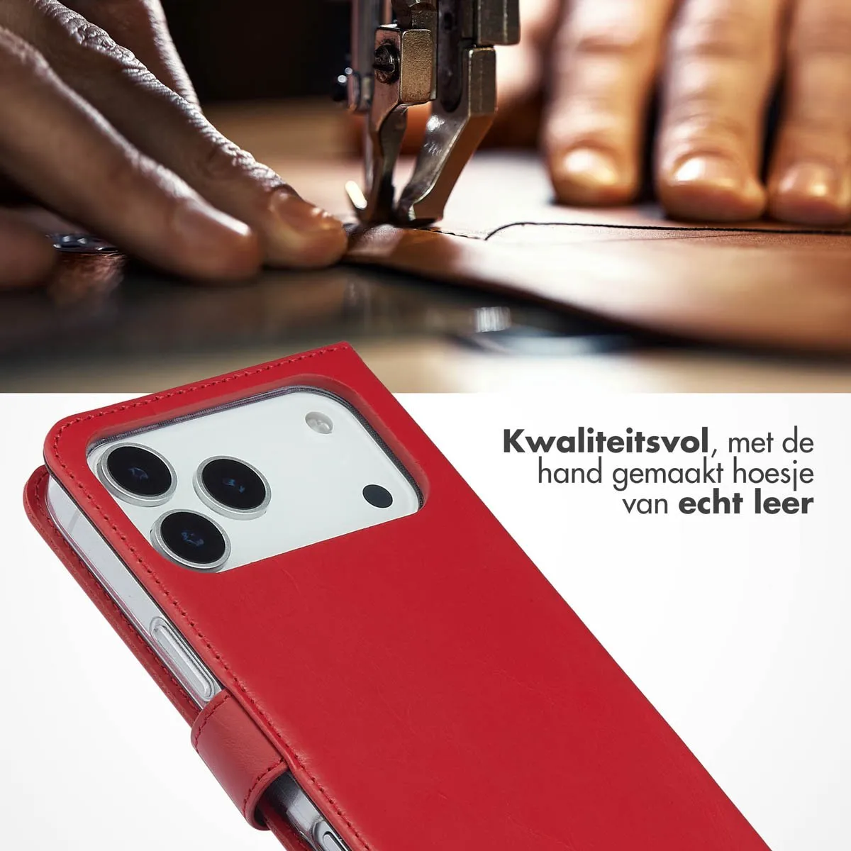 Selencia Hoesje iPhone 17 Pro Max - Echt Lederen Bookcase 3 Pasjes - Bruin