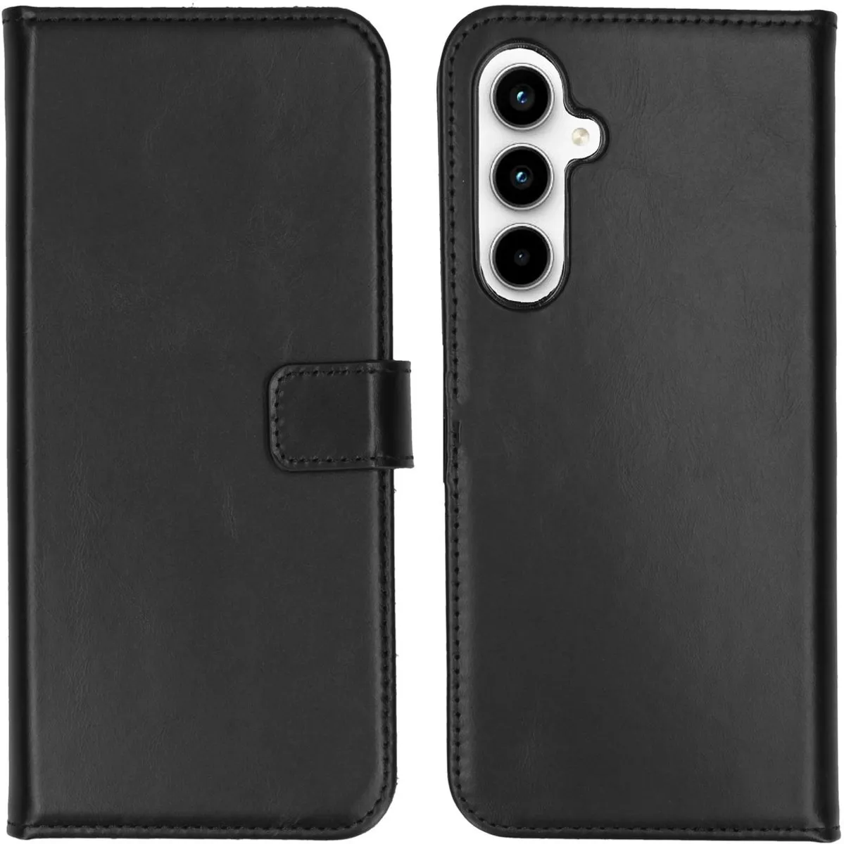 Selencia Hoesje Samsung Galaxy A35 - Echt Lederen Bookcase 3 Stuks - Zwart