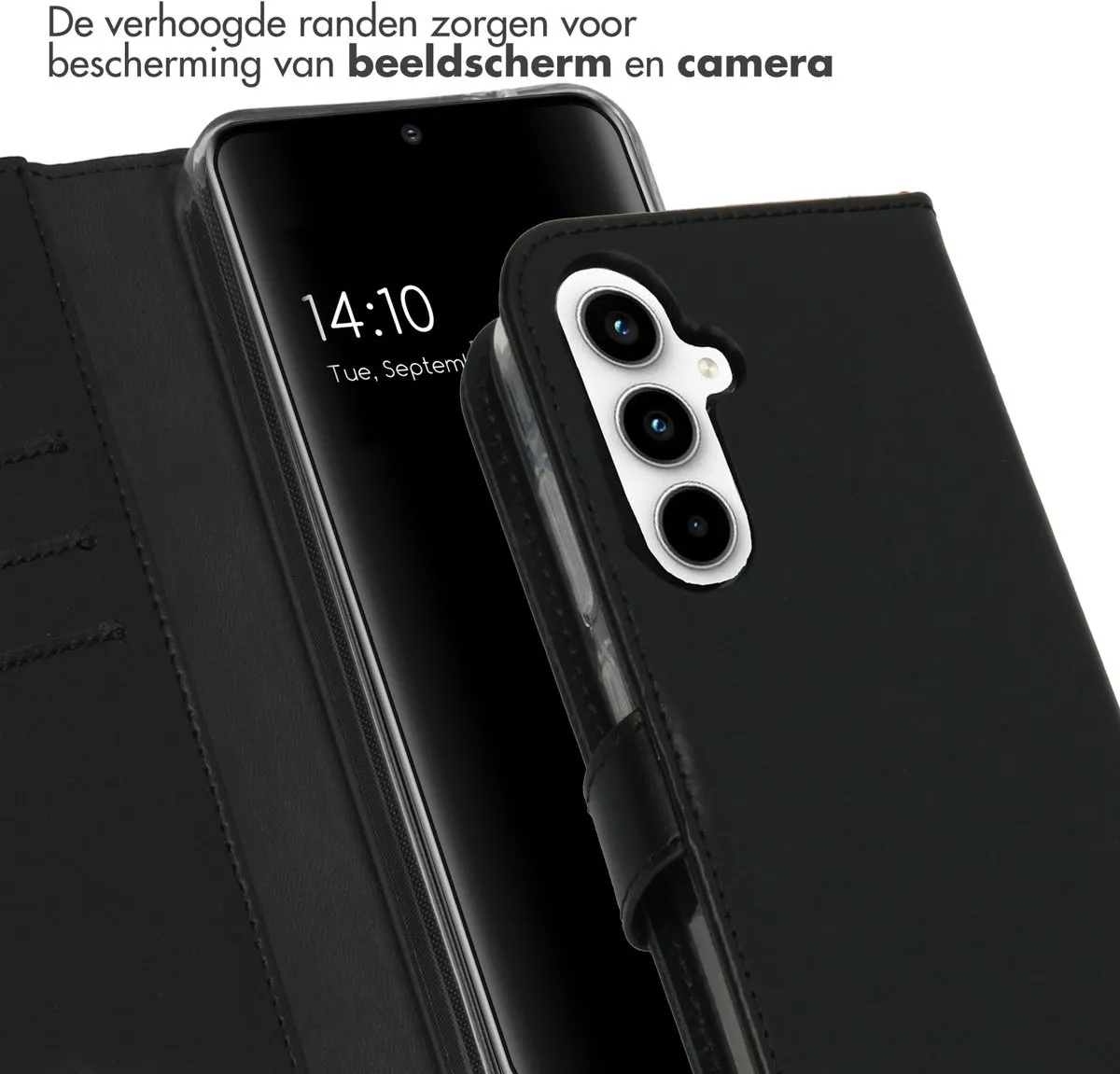 Selencia Hoesje Samsung Galaxy A35 - Echt Lederen Bookcase 3 Stuks - Zwart