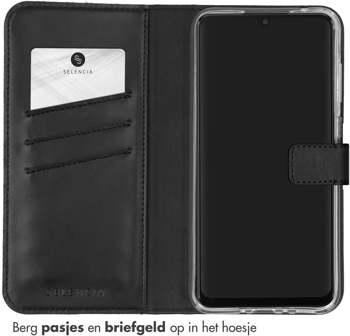 Selencia Hoesje Samsung Galaxy A35 - Echt Lederen Bookcase 3 Stuks - Zwart