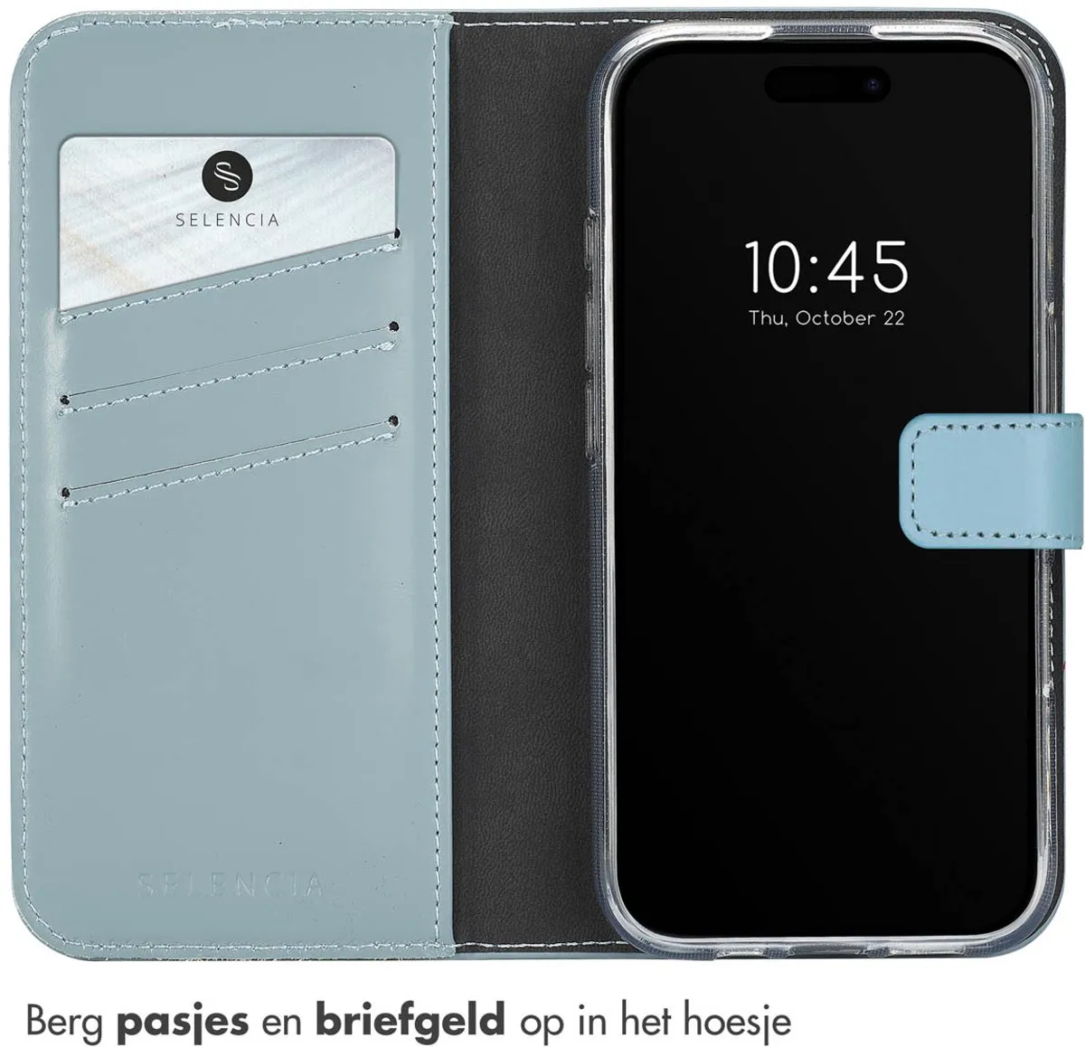 Selencia Hoesje iPhone 16 Echt Lederen Bookcase - Lichtblauw