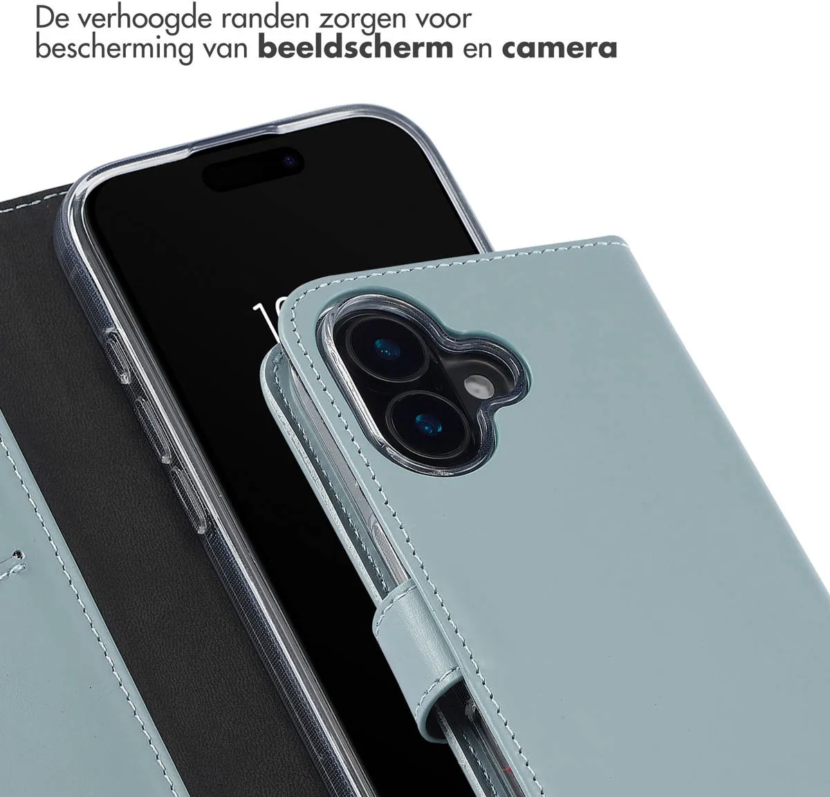 Selencia Hoesje iPhone 16 Echt Lederen Bookcase - Lichtblauw