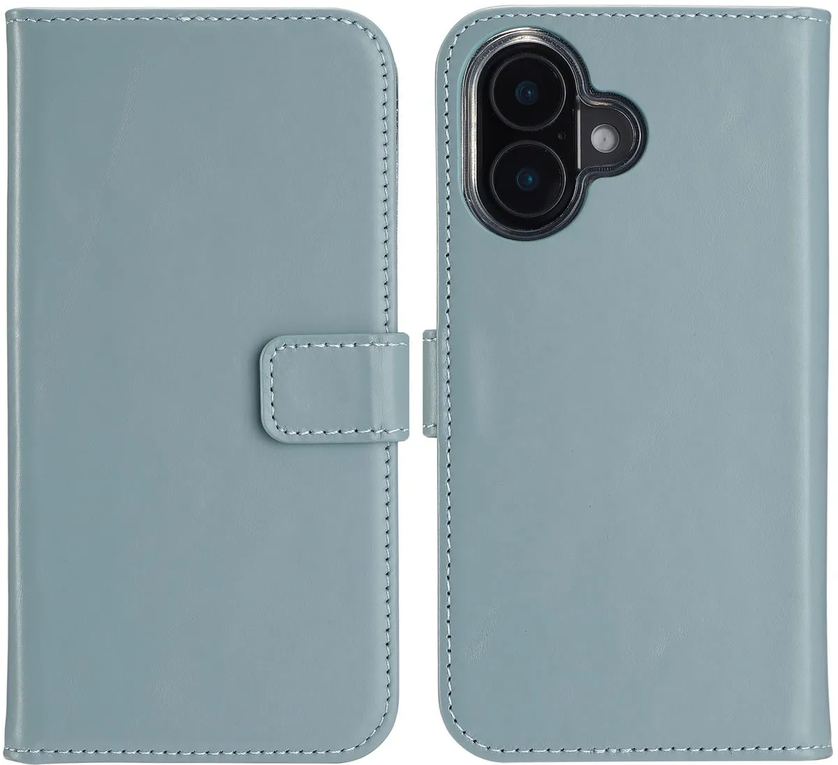 Selencia Hoesje iPhone 16 Echt Lederen Bookcase - Lichtblauw