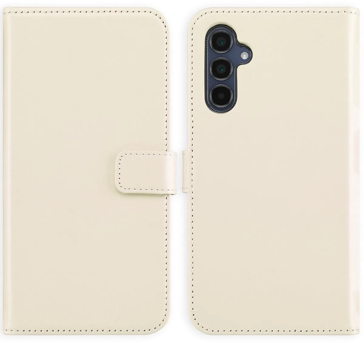 Selencia Hoesje Samsung Galaxy A34 5G - Echt Lederen Bookcase - Beige