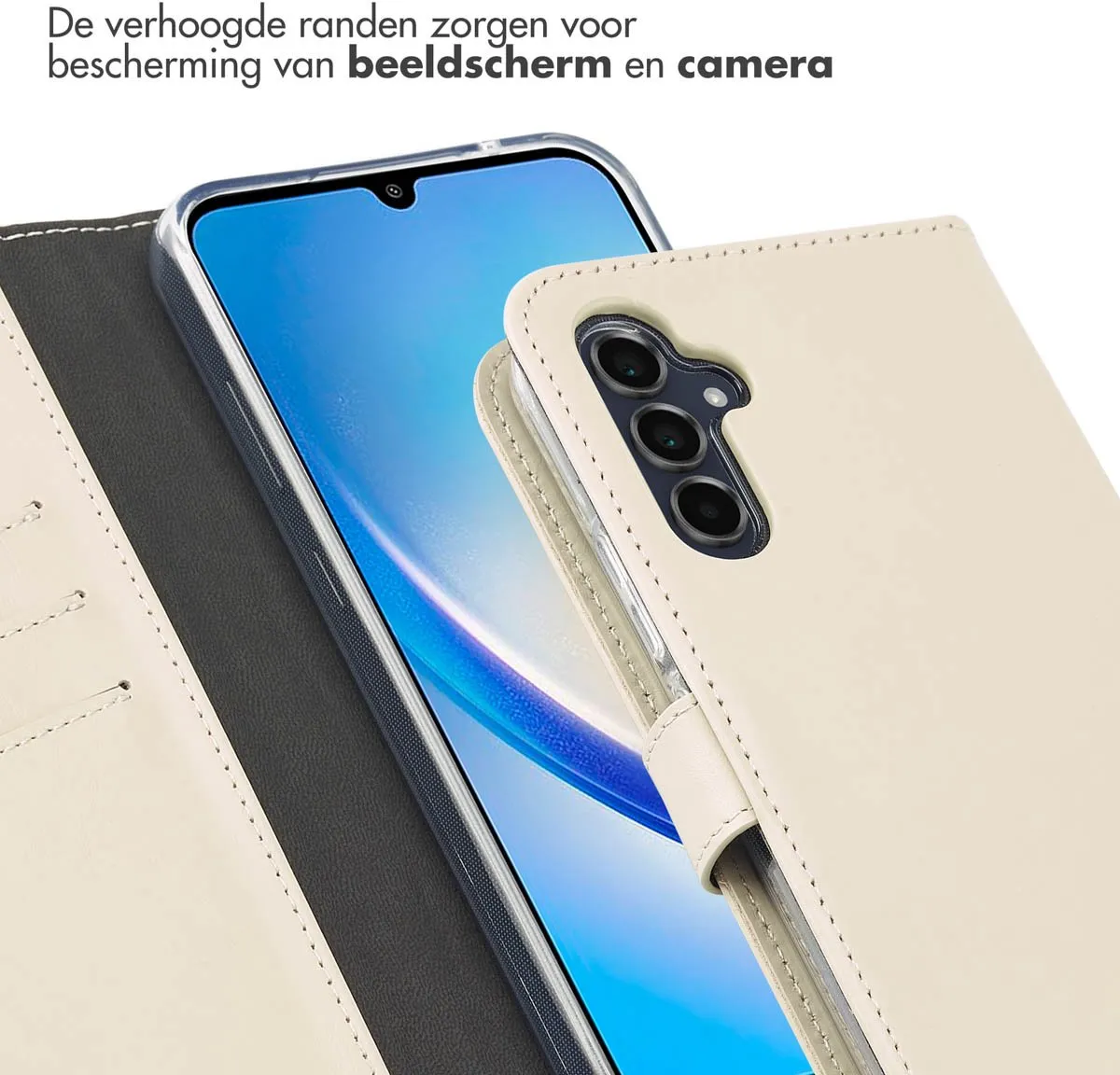 Selencia Hoesje Samsung Galaxy A34 5G - Echt Lederen Bookcase - Beige