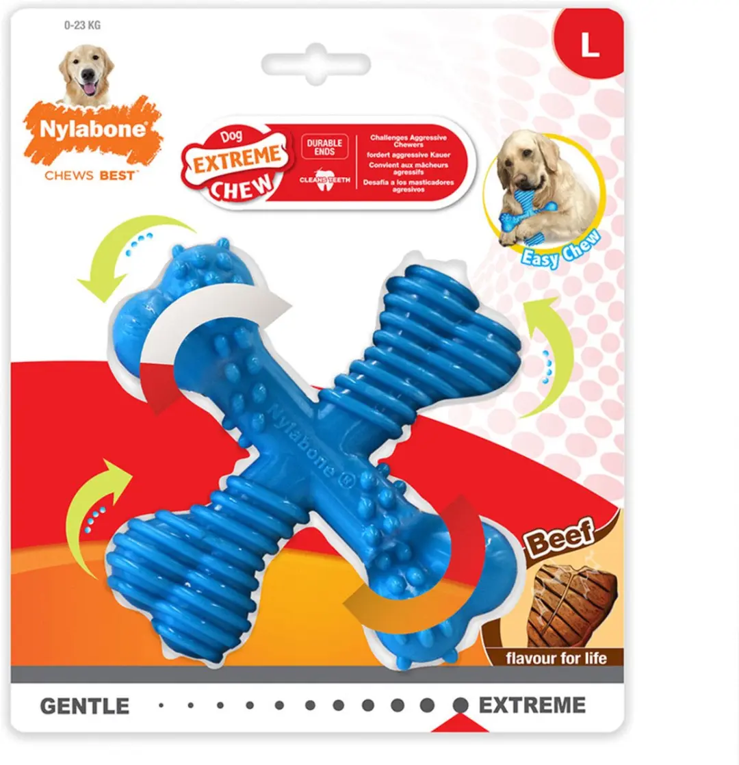 Nylabone extreme chew x-bone beef blauw