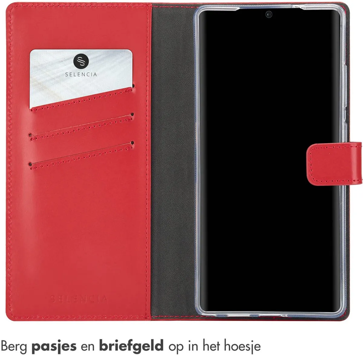 Selencia Hoesje Samsung Galaxy S25 Ultra - Rood Lederen Bookcase - 3 Pasjes