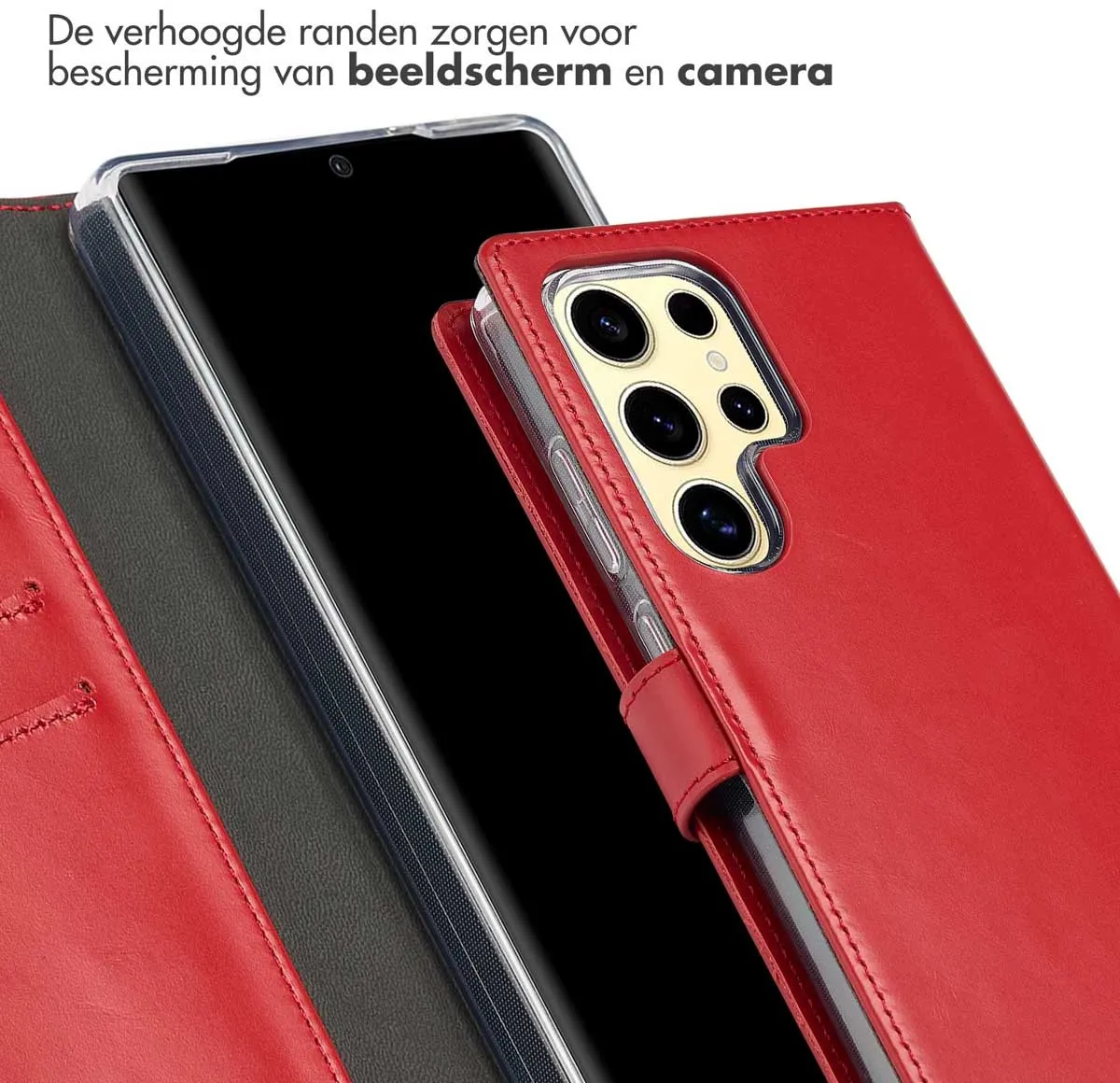 Selencia Hoesje Samsung Galaxy S25 Ultra - Rood Lederen Bookcase - 3 Pasjes