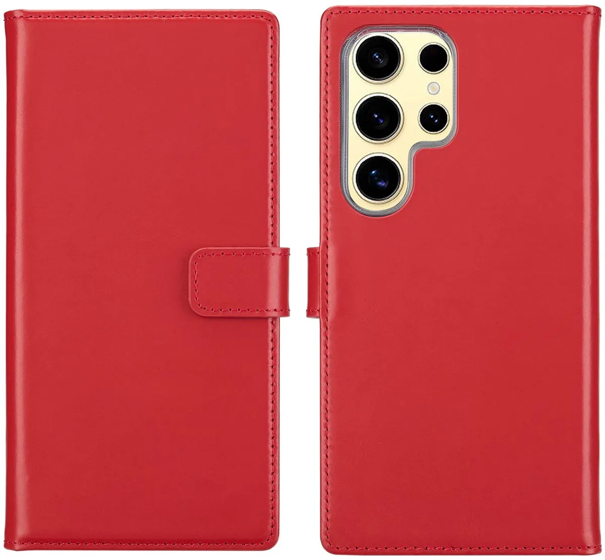 Selencia Hoesje Samsung Galaxy S25 Ultra - Rood Lederen Bookcase - 3 Pasjes
