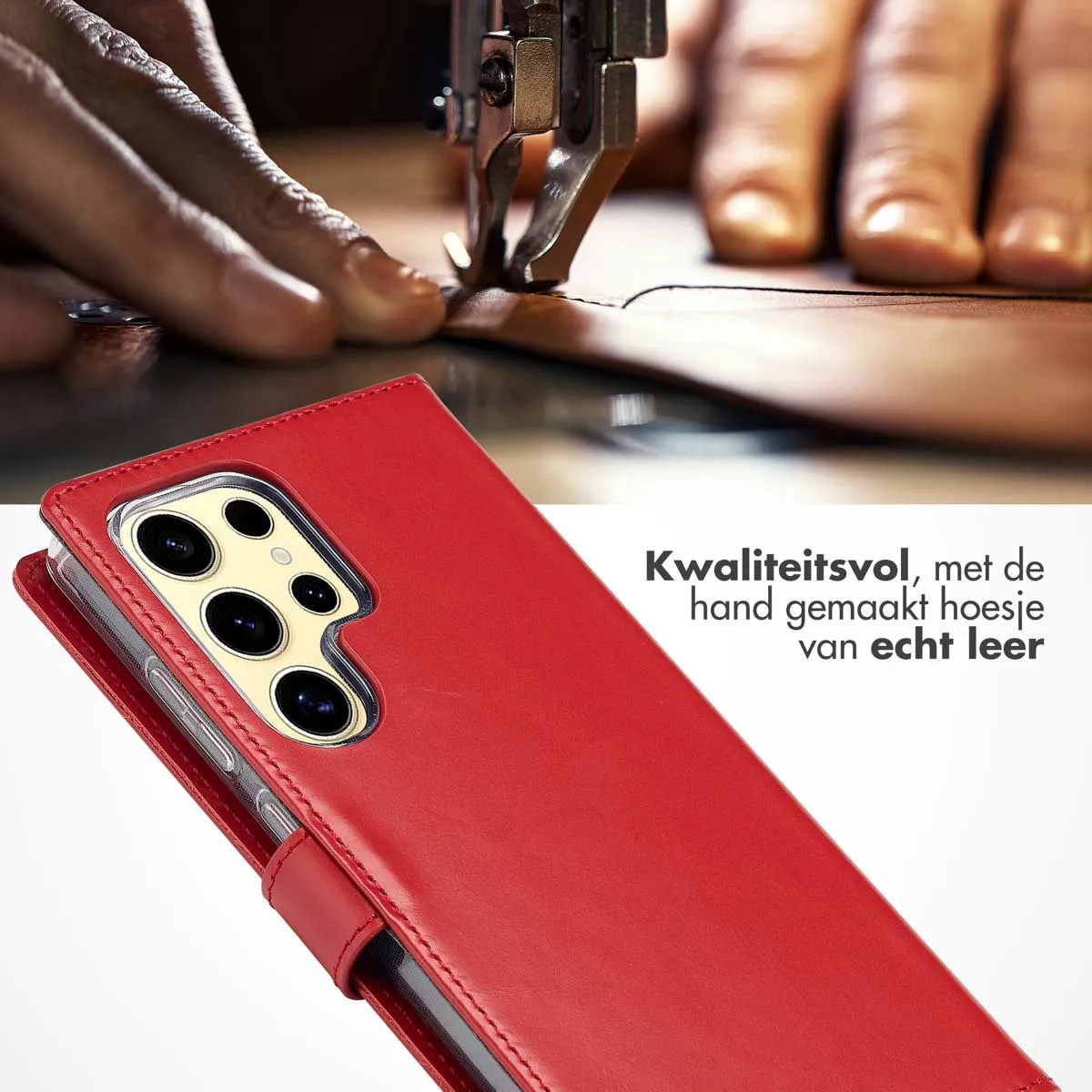 Selencia Hoesje Samsung Galaxy S25 Ultra - Rood Lederen Bookcase - 3 Pasjes