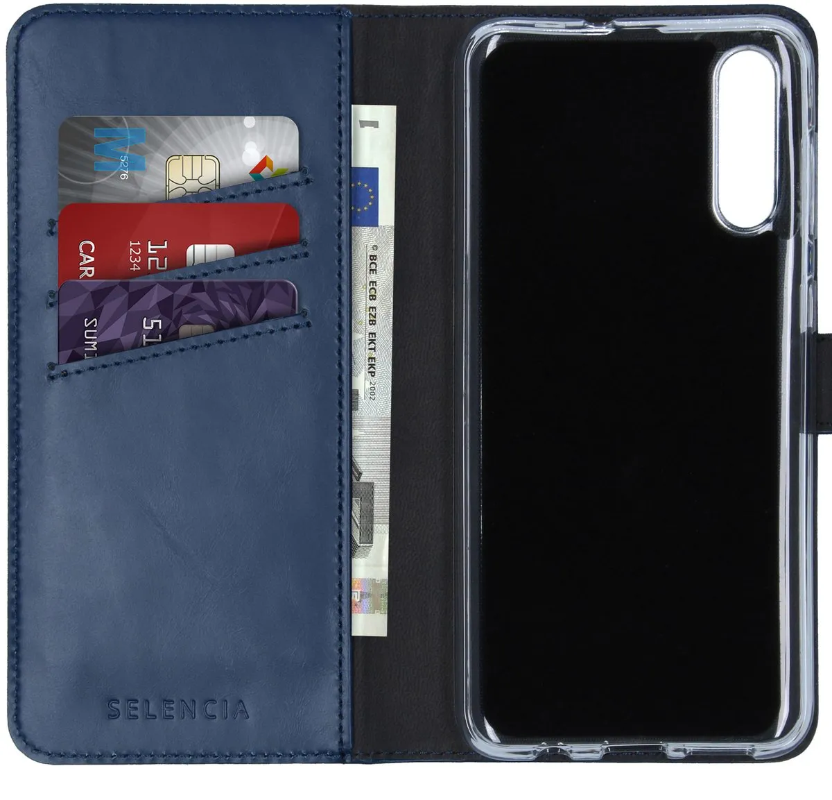 Selencia Hoesje Samsung Galaxy A30s/A50 - Echt Lederen Bookcase 3 Pasjes - Blauw