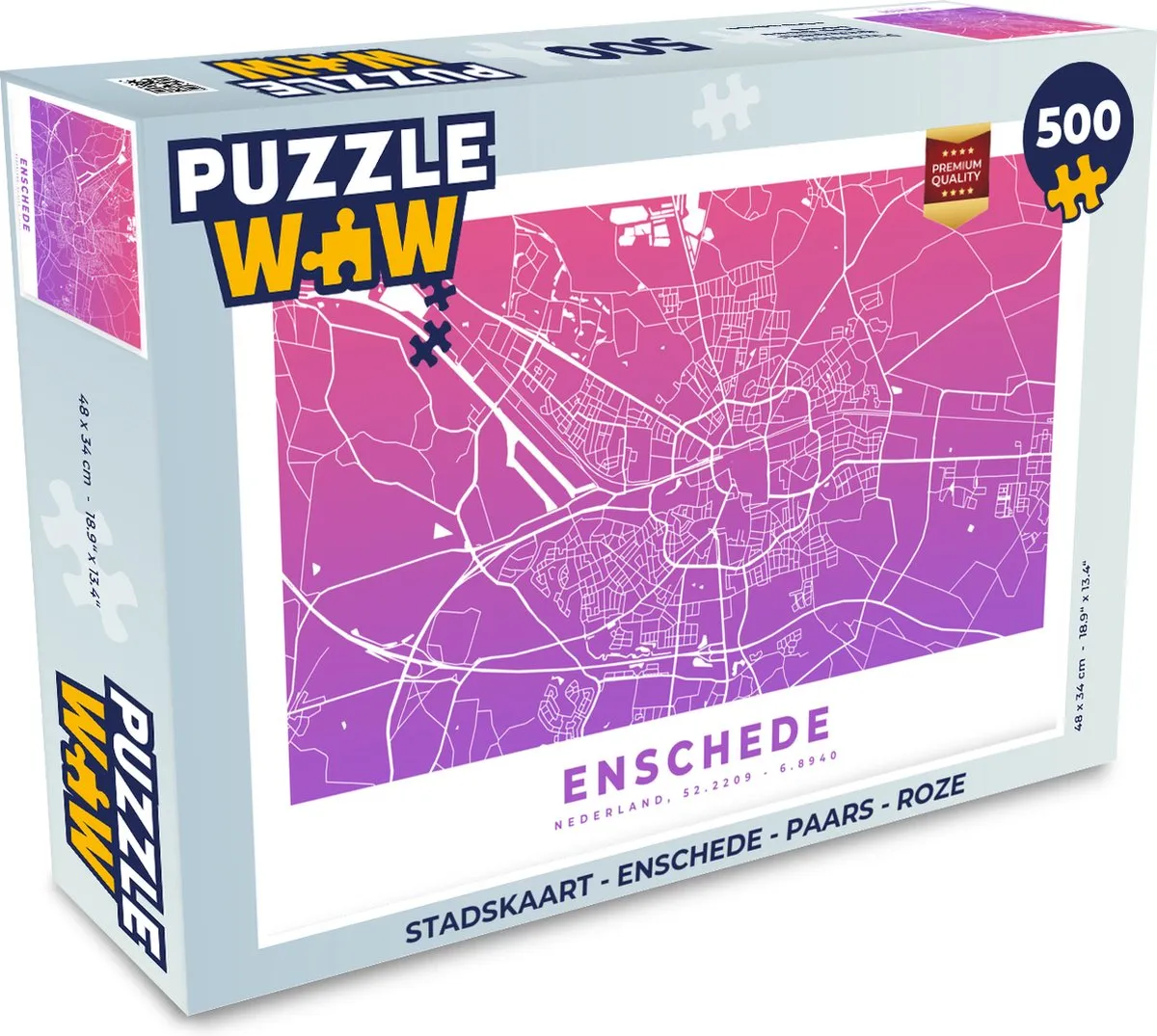 PuzzleWow Stadskaart Enschede Legpuzzel 500 Stuks - Multicolor