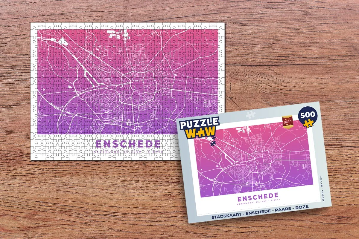 PuzzleWow Stadskaart Enschede Legpuzzel 500 Stuks - Multicolor