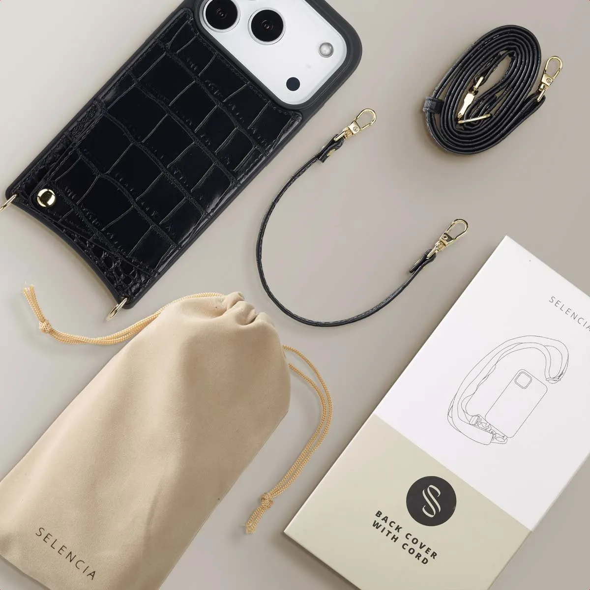 Selencia Hoesje iPhone 17 Pro Croco Zwart - 2 Pasjes