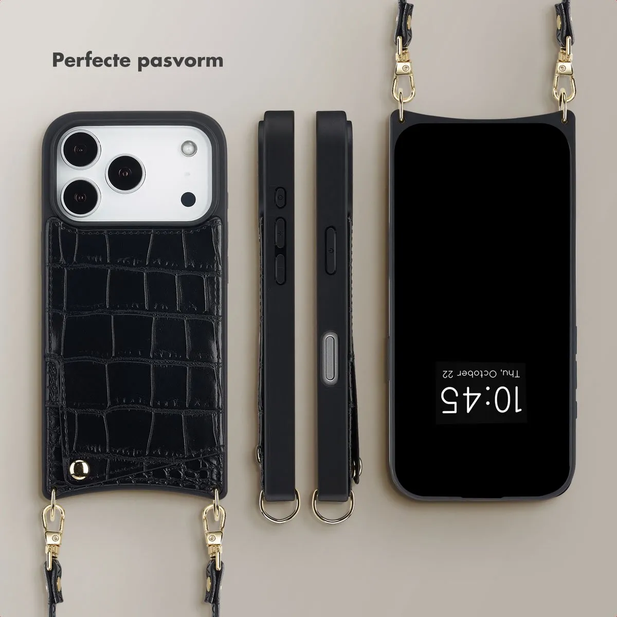 Selencia Hoesje iPhone 17 Pro Croco Zwart - 2 Pasjes