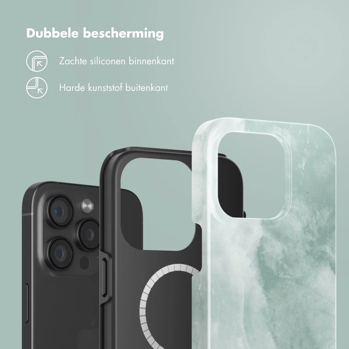 Selencia Hoesje iPhone 15 Pro - MagSafe - Marble Grayed Jade