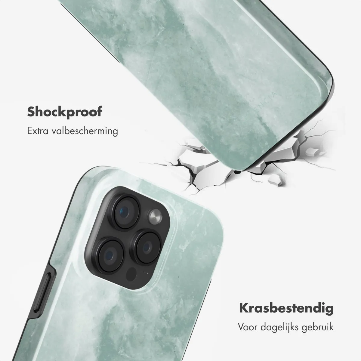 Selencia Hoesje iPhone 15 Pro - MagSafe - Marble Grayed Jade