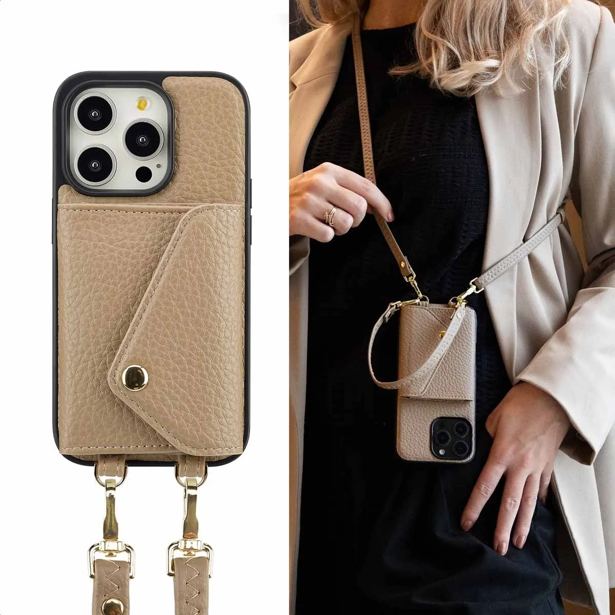 Selencia Hoesje iPhone 14 Pro - Taupe - 3 Pasjes