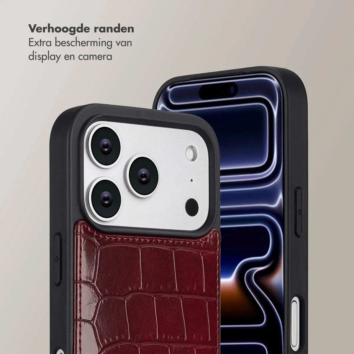 Selencia Hoesje iPhone 17 Pro Croco Burgundy - 2 Pasjes