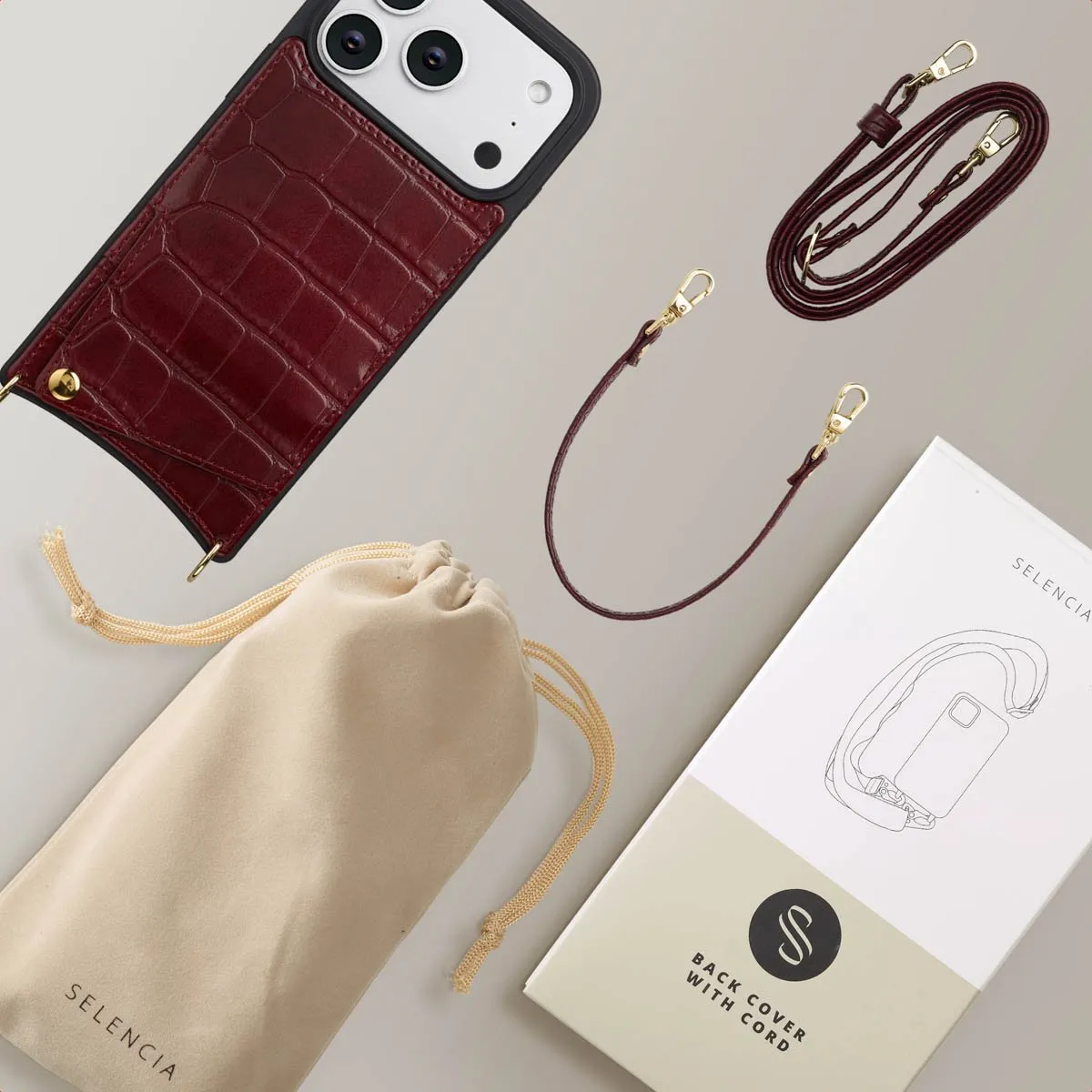Selencia Hoesje iPhone 17 Pro Croco Burgundy - 2 Pasjes