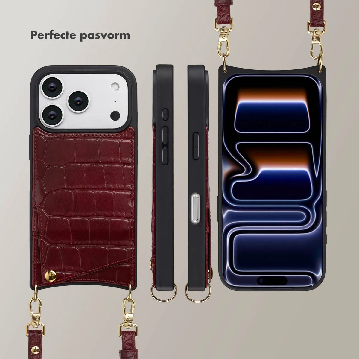 Selencia Hoesje iPhone 17 Pro Croco Burgundy - 2 Pasjes