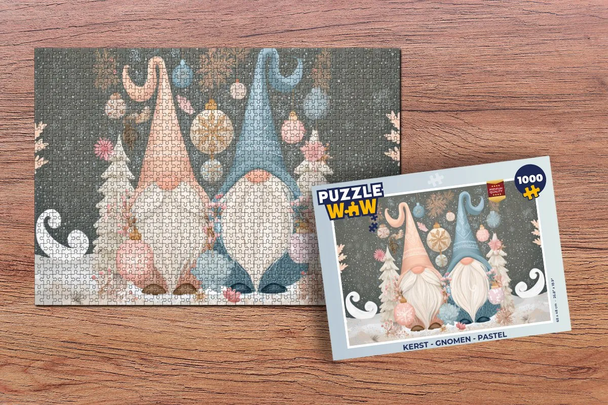 PuzzleWow Kerstgnomen Pastel Puzzle 1000 Stuks